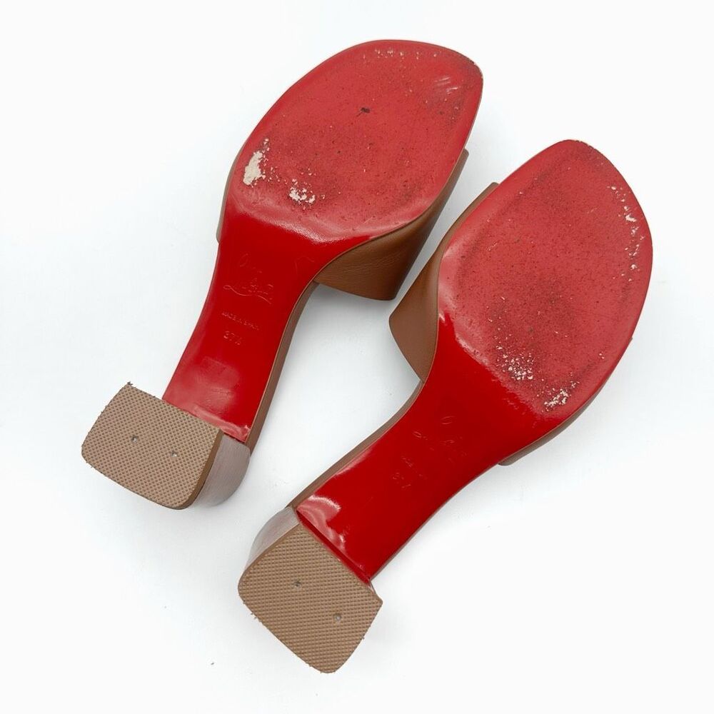 CHRISTIAN LOUBOUTIN So CL Embossed Heel Size 37.5 Sandal Leather Block Slide - Picture 10 of 11